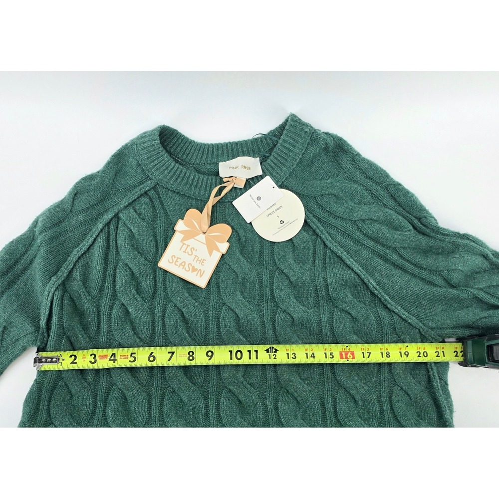 Pink Rose Cottagecore Cable Knit Sweater Size Small Womens Spruce Green NWT - Picture 6 of 8